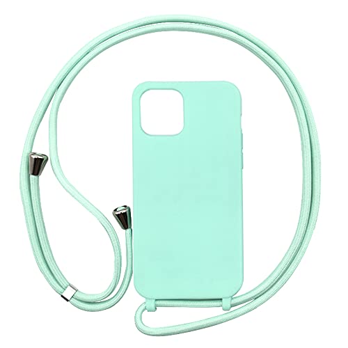 PuYu Zhe Kompatibe mit iPhone 12 Mini Hülle,Verstellbarer Handykette Hülle Silikon Seil Necklace Handyhülle mit Kordel Tasche TPU Bumper Schutzhülle-Minzgrün von PuYu Zhe