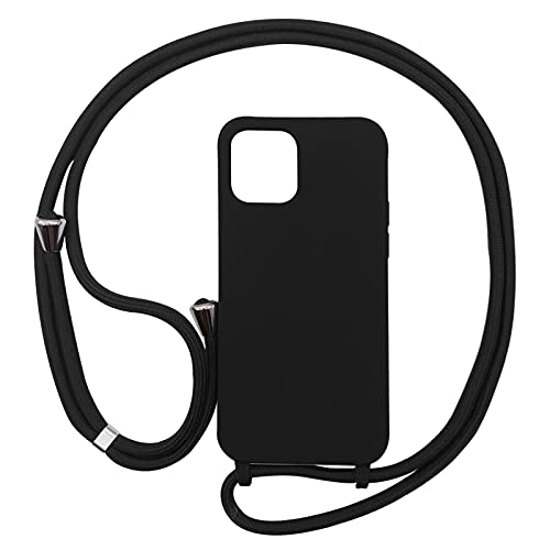 PuYu Zhe Kompatibe mit iPhone 12 Mini Hülle,Verstellbarer Handykette Hülle Silikon Seil Necklace Handyhülle mit Kordel Tasche TPU Bumper Schutzhülle-Schwarz von PuYu Zhe
