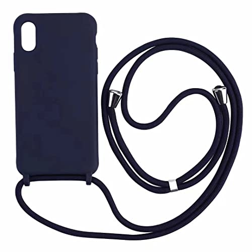 PuYu Zhe Kompatibe mit iPhone X/Xs Hülle,Verstellbarer Handykette Hülle Silikon Seil Necklace Handyhülle mit Kordel Tasche TPU Bumper Schutzhülle-Dunkelblau von PuYu Zhe