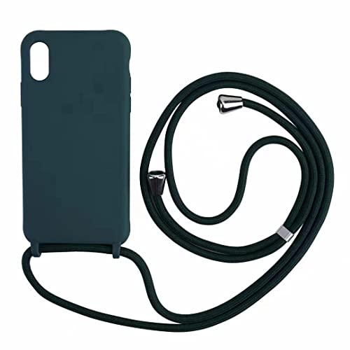 PuYu Zhe Kompatibe mit iPhone XS Max Hülle,Verstellbarer Handykette Hülle Silikon Seil Necklace Handyhülle mit Kordel Tasche TPU Bumper Schutzhülle-Dunkelgrün von PuYu Zhe