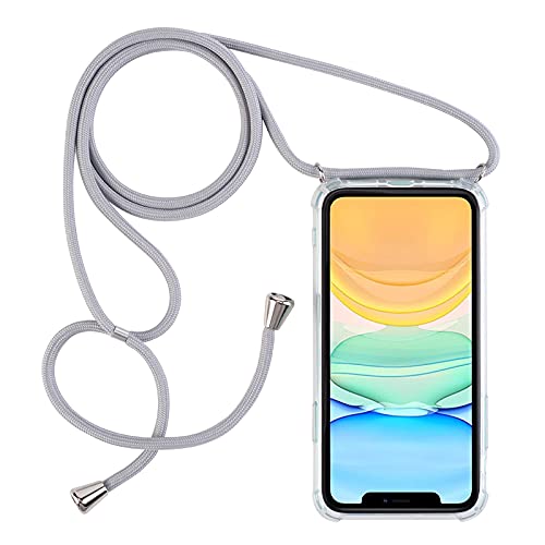 PuYu Zhe Kompatibel mit iPhone 12/12 Pro Hülle,Verstellbarer Handykette Hülle klarer Silikon Seil Necklace Handyhülle mit Kordel Tasche TPU Bumper Schutzhülle-Grau von PuYu Zhe