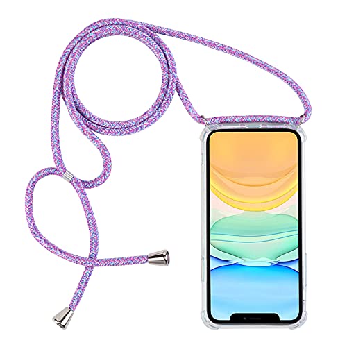 PuYu Zhe Kompatibel mit iPhone 13 Hülle,Verstellbarer Handykette Hülle klarer Silikon Seil Necklace Handyhülle mit Kordel Tasche TPU Bumper Schutzhülle-Blauer Regenbogen von PuYu Zhe
