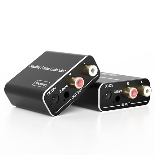 Audio Extender, 3,5mm RCA Stecker auf RJ45 Ethernet Kabel, 500 m Verlängerung über Cat5e/ 6/7 Kabel Audio Extender Adapter Stereo Verstärker, Doppelter Cat Port, für Xbox/HDTV/Lautsprecher usw von Pubiohs