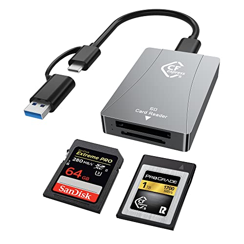 CFexpress / SD Kartenleser Typ B USB 3.2 Gen2 10 Gbit/s CFexpress Speicherkartenleser aus Aluminium CFexpress Lesegerät Unterstützt Android/Windows/Mac OS/Linux mit Multi Kabel von Pubiohs