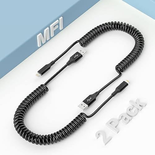 Lightning Spiralkabel Kabel 2Pack, Apple Carplay Kabel & MFi Zertifiziert, einziehbares Kabel mit Datensynchronisation, kurzes iPhone Kabel für iPhone/Pad/Pod von Pubiohs
