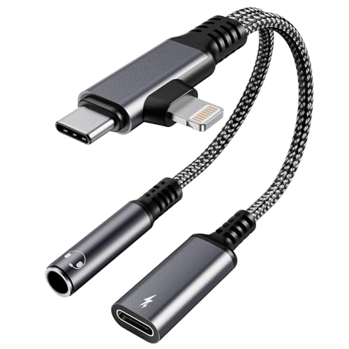 3.5mm Kopfhörer Adapter und Laden 2 in 1 mit USB C & Lightning für iPhone 16 15 14 - iPhone Adapter Kopfhörer und 60W PD Schnellladung Gleichzeitig, mit Telefonie-Funktion für Android iPad MacBook von Pubiohs