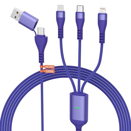 Pubiohs 100W USB C Kabel Multi Ladekable - 3M 100W PD 5A QC 4.0 Nylon Lang Schnellladekabel, USB A/USB C auf Typ C/Lightning/Micro 3 in 1 Mehrfach Kabel für iPhone Android iPad Laptop Pubiohs 100W USB C Kabel Multi Ladekable - 3M 100W PD 5A QC 4.0 Nylon Lang Schnellladekabel, USB A/USB C auf Typ C/Lightning/Micro 3 in 1 Mehrfach Kabel für iPhone Android iPad Laptop von Pubiohs