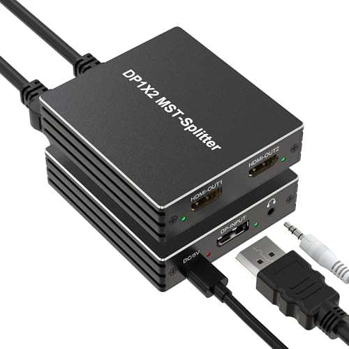 Pubiohs DisplayPort zu Dual HDMI Adapter DP auf HDMI Verteiler 1 in 2 Out Erweitern - 4K@60Hz 2 Monitore Erweiterter Gleichzeitig Modus, für PC Laptop Grafikkarte mit HDCP 2.3 & HDR10+, Plug & Play von Pubiohs