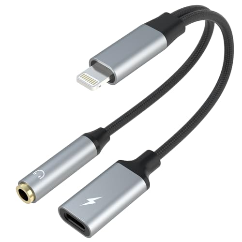 Pubiohs Lightning Adapter Kopfhörer und Laden - Lightning auf 3.5mm Aux Klinke Kopfhörer und Laden Adapter 2 in 1, für iPhone 14 13 12 11 Pro Max Plus SE X XR XS 8 (Keine Anrufe Unterstützt) von Pubiohs