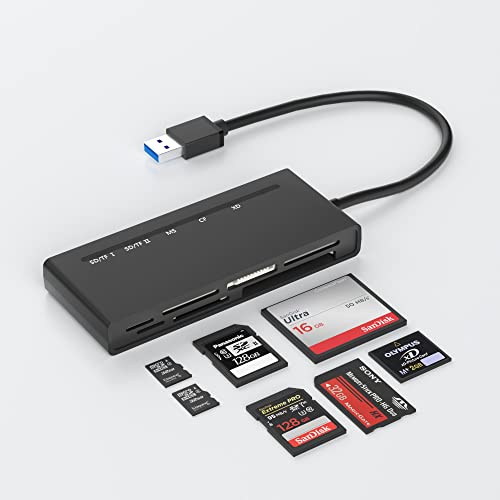 SD Kartenleser USB, 7-in-1 Multi Speicherkartenleser für SD/Micro SD/CF/XD/MS Kamera Speicherkarten, USB Kartenleser Kann Gleichzeitige Lesen von 5 Karte Plug and Play, 5Gbps von Pubiohs