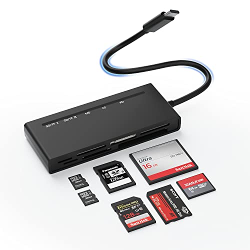 SD Kartenleser USB C, 7-in-1 Typ-C zu Multi Speicherkartenleser für SD/Micro SD/CF/XD/MS Kamera Speicherkarten, USB C Kartenleser Kann Gleichzeitige Lesen von 5 Karte Plug and Play, 5Gbps von Pubiohs