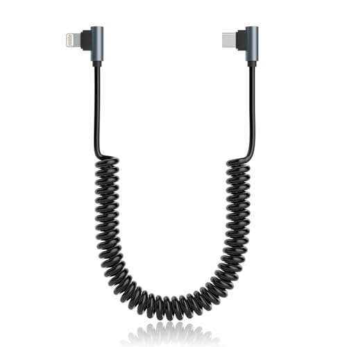 Spiralkabel USB C auf Lightning Kabel, 90° Stecker Kurz iPhone Ladekabe [MFi zertifiziert] Auto Apple Carplay Kabel mit Datenübertragung, für iPhone14/ 13/12/ 11/ Pro/X/XS/XR/ 8/ iPad, Schwarz von Pubiohs