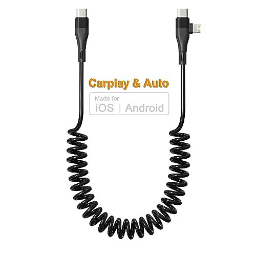 USB C auf Lightning/USB-C Spiralkabel PD 27W/60W, MFi Zertifiziert Apple Carplay und Android Auto Kabel USB C mit Datensynchronisierung, USB C Lightning Kabel Kurz für iPhone/Pad/Android/Laptop von Pubiohs