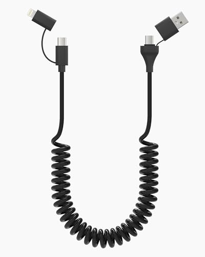 USB C und Lightning Kabel 2 in 1 Spiralkabel, 60W Schnellladung und Daten für Apple CarPlay und Android Auto, 4 in 1 USB USB-C auf Lightning und Typ-C Multi Ladekabel für iPhone Samsung Laptop iPad von Pubiohs
