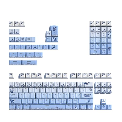 PBT Double Shot Tastenkappen, Blau und Weiß, Porzellan-Tastenkappe, DyeSub, Seitenbeleuchtung, Tastenkappe für mechanische Tastatur, dickes PBT-Tastenkappen-Set von Puco