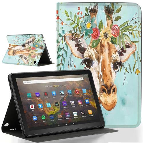 Pudazvi Schutzhülle für Amazon Kindle Fire HD 10 & 10 Plus Tablet (passend für 10,1 Zoll 13. / 11. Generation 2023/2021), ultradünn, Multi-Winkel-Ansicht, automatische Wake/Sleep-Funktion, Giraffe 01 von Pudazvi