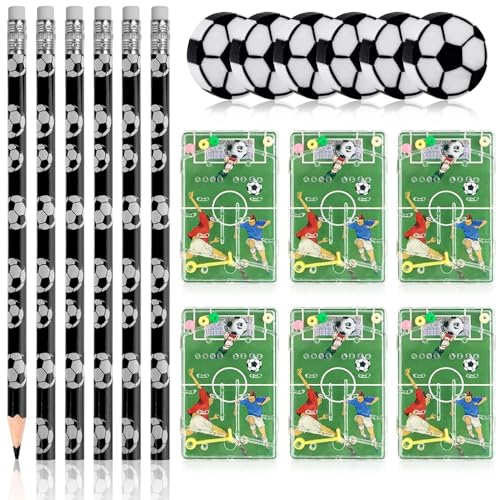 36 Stück Fussball Mitgebsel, 12 Fußball HB Bleistifte 12 Fußball Radiergummi 12 Flipperspiel Fußball Spielfeld, Bleistifte Radiergummi Schreibwaren Set für Schule Schreibwaren von Puedno