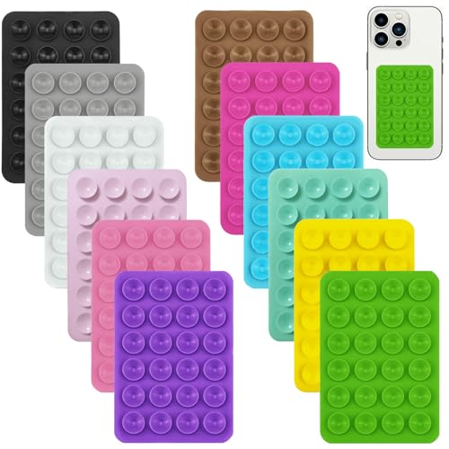 Puedno 12 Stück Silikon Saugnapf Handyhalterung, Selbstklebende Saugnapf Handy, rutschfest Silikon Auto Saugnapf für Alle Handy Modelle, 12 Farben von Puedno