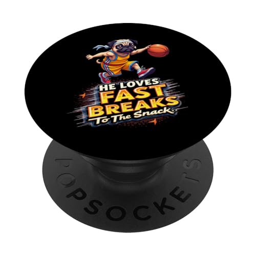 Lustiges Basketball-Geschenk für Mops-Hundeliebhaber PopSockets Klebender PopGrip von Pug Fun Designs