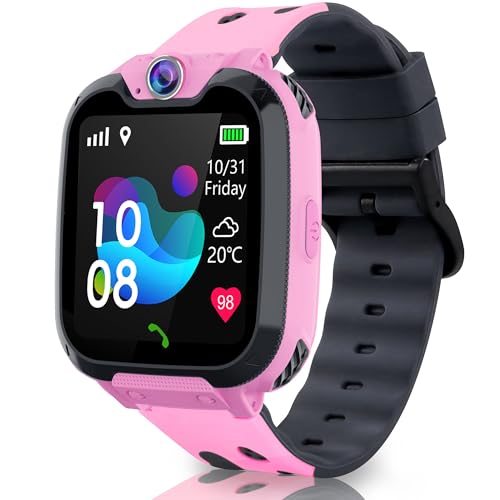 Smartwatch für Kinder mit Telefon, intelligente Uhr mit 16 Spielen Musikanruf SOS Touchscreen Kamera, Smart Watch für Jungen Mädchen Geburtstagsgeschenk [Integrierte SD-Karte] (Rosa) von Puhiuyoi