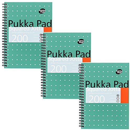 Pukka Pad, Kariertes Notizbuch A5 3-Pack - 21 x 14.9cm - Metallgebundenes Notizbuch mit 5mm Karos auf weißem 80GSM Papier mit perforierten Rändern zum leichten Abreißen - 200 Seiten von Pukka Pad