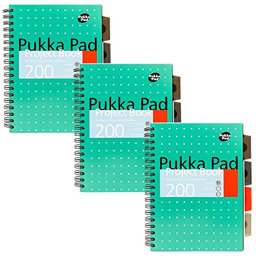 Pukka Pad, Projektbuch mit 5 Fächern, B5, mit repositionierbaren Trennblättern, 200 Seiten, 80 g/m² Papier, 8 mm Linien, perforierte Kanten, Metallic-Grün, 25 x 19 cm von Pukka Pad