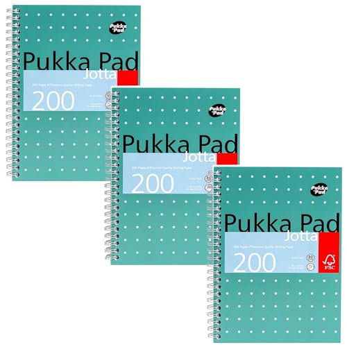 Pukka Pad 3er-Pack A5-notizbuch spiralbindung für zu Hause die Schule und das Büro - 15 x 21cm - Metallgebundenes Notizbuch mit 8mm Liniert und 80GSM Papier Perforierte Ränder - 200 Seiten, grün von Pukka Pad