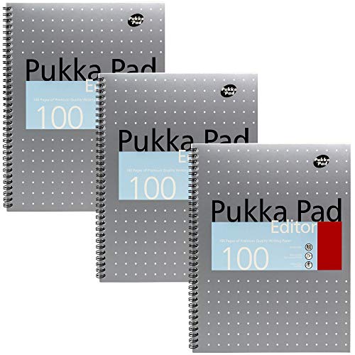 Pukka Pad Editor Notizbuch spiralgebunden 80 g/m² liniert mit Rand Vierfachlochung 100 Seiten A4 3 Stück von Pukka Pad