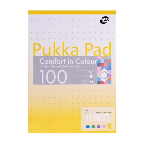 Pukka Pad Irlen Farb-Nachfüllblock – Packung mit 6 Notizbuch für Menschen mit Sehschwierigkeiten – 100 Seiten, 50 Blatt 8 mm liniert 80 GSM-Papier – Schreibblock mit Bandkopfbindung (Gold) von Pukka Pad