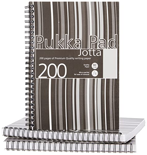 Pukka Pad Jotta JP021-5 Notizbuch, drahtgebunden, Kunststoff, gelocht, 80 g/m², A5, schwarze Streifen, 3 Stück von Pukka Pad