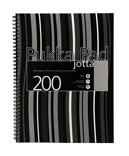 Pukka Pad Jotta Notizbuch spiralgebunden Kunststoff gelocht liniert 200 Seiten 80 g/m² A4 3 Stück schwarz gestreift von Pukka Pad