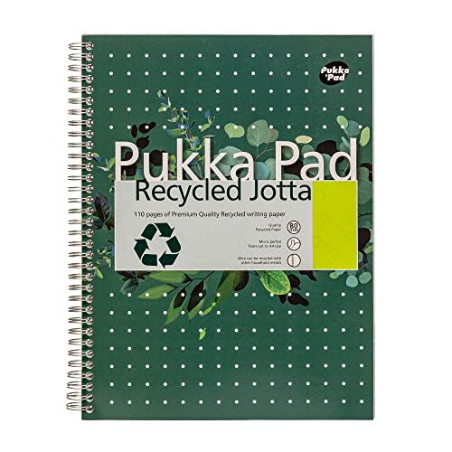 Pukka Pad Notizbuch spiralgebunden recycelt 80 g/m² liniert mit Rand Vierfachlochung 10 Seiten A4 3 Stück von Pukka Pad