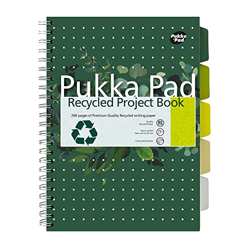 Pukka Pad Projektbuch, recycelt, Drahtkammbindung, perforiert, liniert, 5 Trennblätter, 200 Seiten, 80 g/m, A4, 3 Stück von Pukka Pad