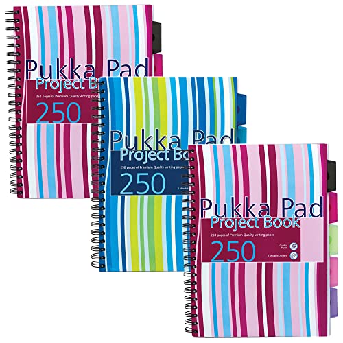 Pukka Pad Projektbuch Spiralbindung Kunststoff liniert 5 Trennblätter 250 Seiten 80 g/m² A4 3 Stück farblich sortiert von Pukka Pad