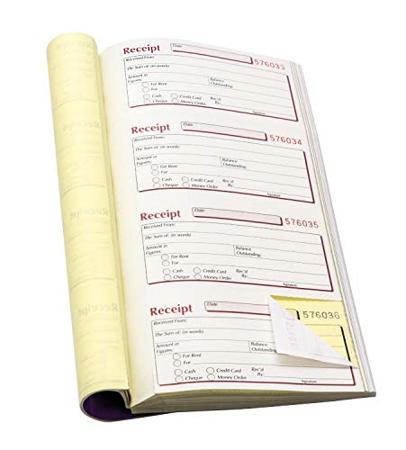 Pukka Block DCU1520 Quittungsbuch mit Durchschlag, 140 x 276 mm, 4 Quittungen pro Seite, 200 Durchschreibe-Sets, mikroperforiert, Seriennummeriert, seitliches Heftchen von Pukka Pad