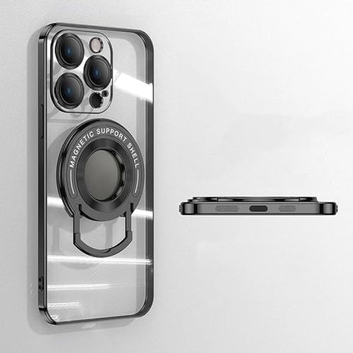 Handyhülle mit magnetischer Halterung für iPhone, transparente magnetische Saughalterung, galvanisierte, klare Schutzhülle, magnetisch für iPhone 15 Pro Max Hülle (Black,for iPhone13pro) von Pukmqu