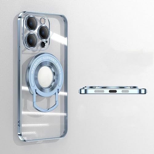 Handyhülle mit magnetischer Halterung für iPhone, transparente magnetische Saughalterung, galvanisierte, klare Schutzhülle, magnetisch für iPhone 15 Pro Max Hülle (Blue,for iPhone15pro max) von Pukmqu