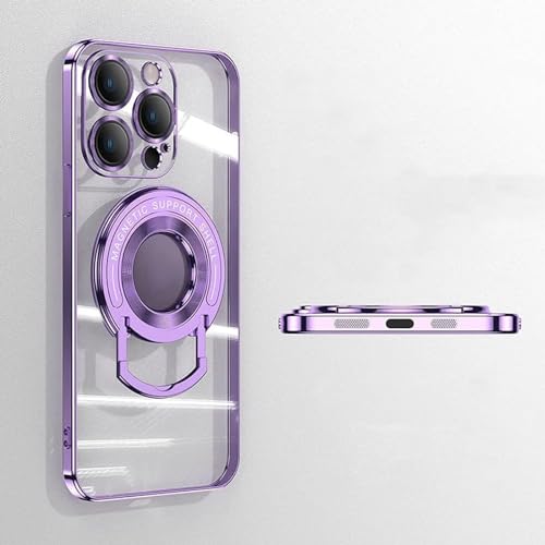 Handyhülle mit magnetischer Halterung für iPhone, transparente magnetische Saughalterung, galvanisierte, klare Schutzhülle, magnetisch für iPhone 15 Pro Max Hülle (Light Purple,for iPhone14pro) von Pukmqu