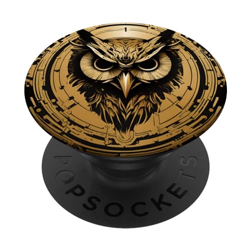 Goldene mechanische Eule PopSockets Klebender PopGrip von Pulp Culture