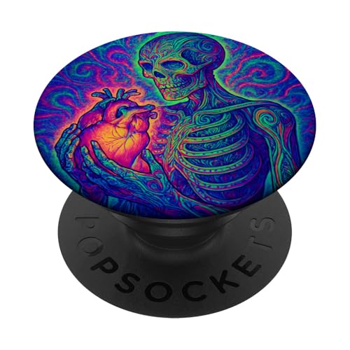 Psychedelisches Skelett mit Herz PopSockets Klebender PopGrip von Pulp Culture