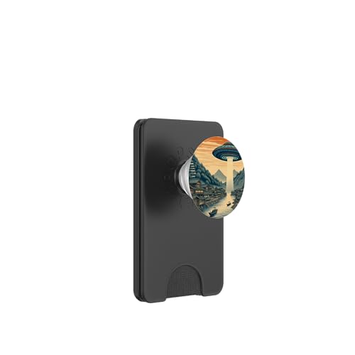 UFO über Mount Fuji Village PopSockets PopWallet für MagSafe von Pulp Culture