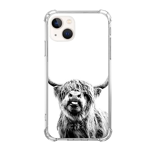 Schottische Highland-Rinder Handyhülle kompatibel mit iPhone 14, Hippie Wild Cow Animal Cover für Teenager Männer Frauen, trendige coole TPU Bumper Case Cover für iPhone 14 von Pumhey