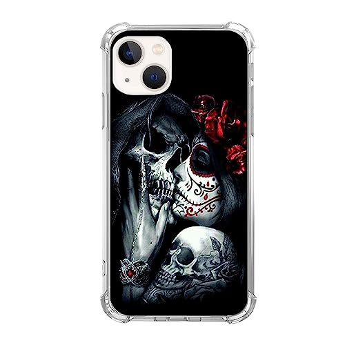 Sugar Skull Girl Skelett Handyhülle Kompatibel mit iPhone 15, Cool Kiss Skull Cover für Teenager Männer Frauen, Trendy Cool TPU Bumper Case Cover für iPhone 15 von Pumhey