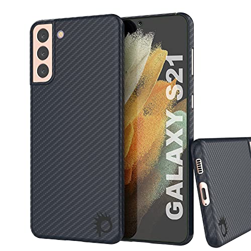 PunkCase S21 Kohlefaser-Hülle [AramidShield-Serie] Ultra Slim & Light Carbon Skin aus 100% Aramidfaser | Schutz in Militärqualität für Ihr Galaxy S21 5G (6,2 Zoll) [Schwarz] von PunkCase