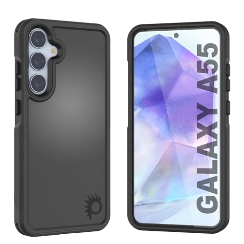 PunkCase Schutzhülle für Galaxy A55, Spartan 2.0, transparent, robust, ultradünn, militärischer Schutz, mit erhöhter Einfassung, Schwarz von PunkCase
