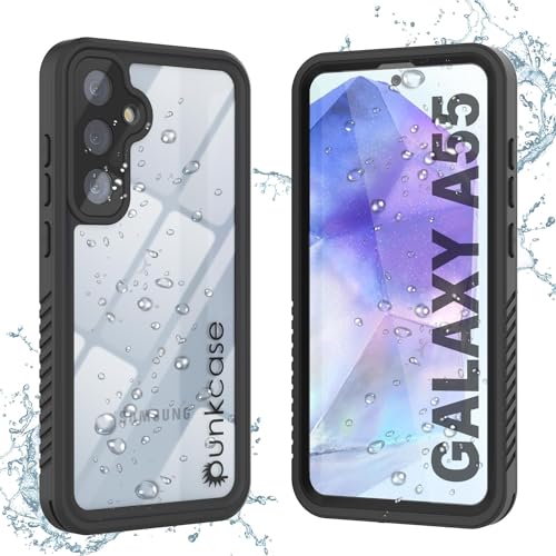PunkCase wasserdichte Schutzhülle für Galaxy A55, Extreme Serie, schmale Passform, IP68-zertifiziert, stoßfest, schmutzdicht, schneefest, Schutzhülle für Galaxy A55 5G (6,6 Zoll) (2024), Schwarz von PunkCase