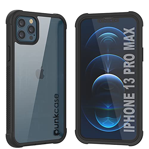 PunkCase Schutzhülle für iPhone 13 Pro Max [Spartan-Serie], transparent, robust, mit integriertem Displayschutz, ultradünn, 360° Rundumschutz für iPhone 13 Pro Max (2021) (6,7 Zoll) [schwarz] von PunkCase