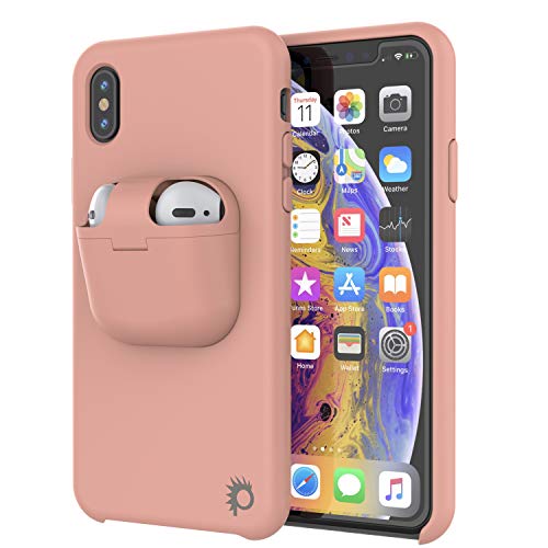 PunkCase Schutzhülle für iPhone X Airpods (CenterPods Serie) | Slim & Durable 2-in-1 Hülle für iPhone X (5,8 Zoll) | Schützt Ihr Handy & bewahrt Ihre AirPods Gen. 1 & 2 [Rosa] von PunkCase