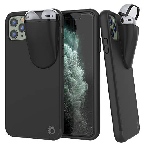 PunkCase iPhone 11 Pro Airpods Hülle Halter (TopPods Serie) | Slim & Durable 2-in-1 Cover entworfen für iPhone 11 Pro (5,8 Zoll) | Schützt Ihr Telefon & speichert Ihre AirPods Gen. 1 & 2 [Schwarz] von PunkCase