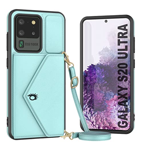 Punkcase Galaxy S20 Ultra Wallet Phone Case [Sparkle Serie] Stilvolles PU-Leder Crossbody Design mit Geldbörse, Ständer und Schultergurt,Glamarischer Schutz für Galaxy S20 Ultra 5G (6.9 Zoll) [Minze] von PunkCase